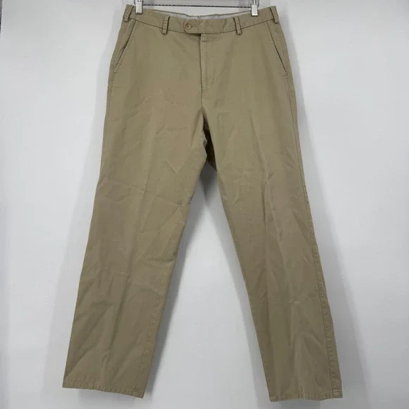 Peter Millar Mens 34 Khaki Tan Cotton Twill Chino Pants Straight Leg Casual Prep - Picture 1 of 9